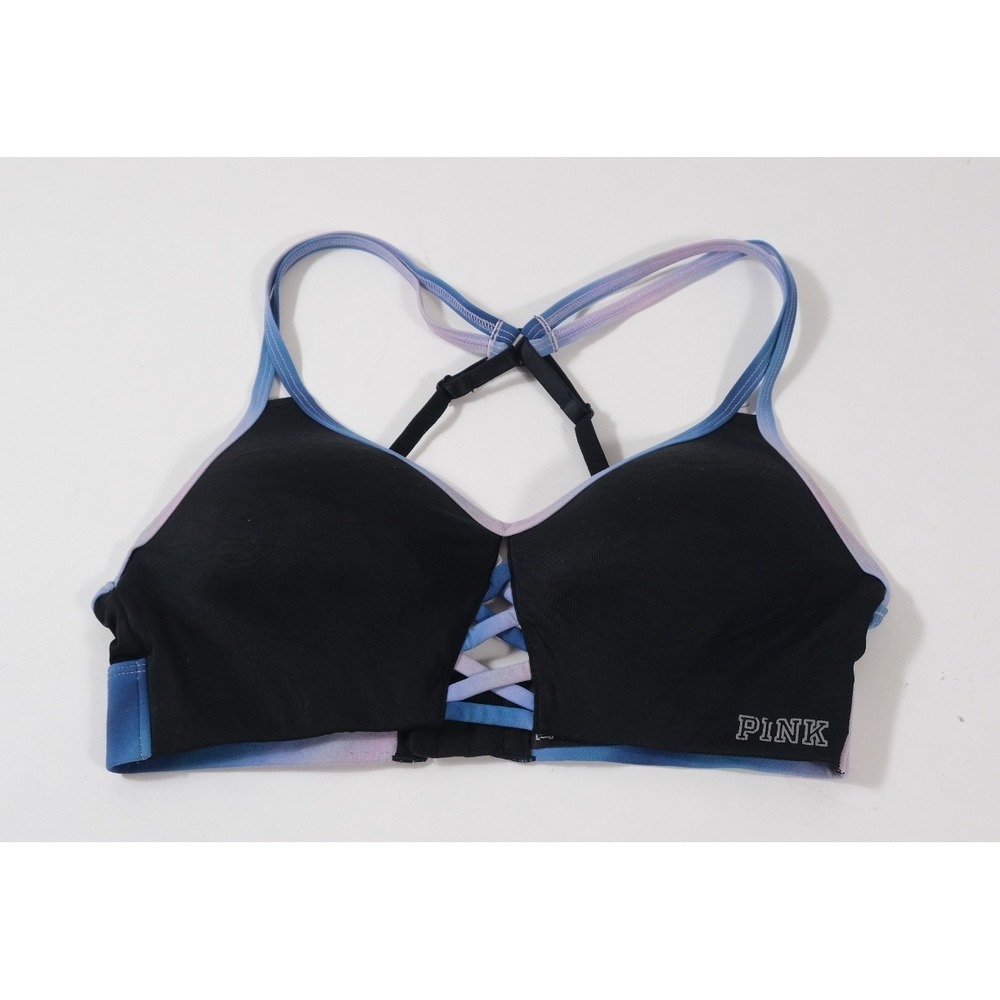 PINK Sports Bra Women S Black Ultimate Push‎ Up Ombre Strappy Activewear Bra